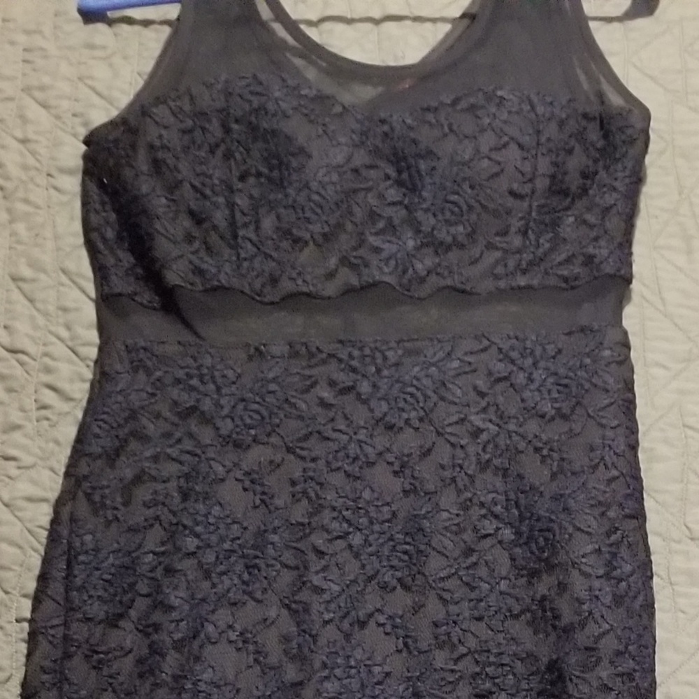 Dark blue lace and sheer maxi dress